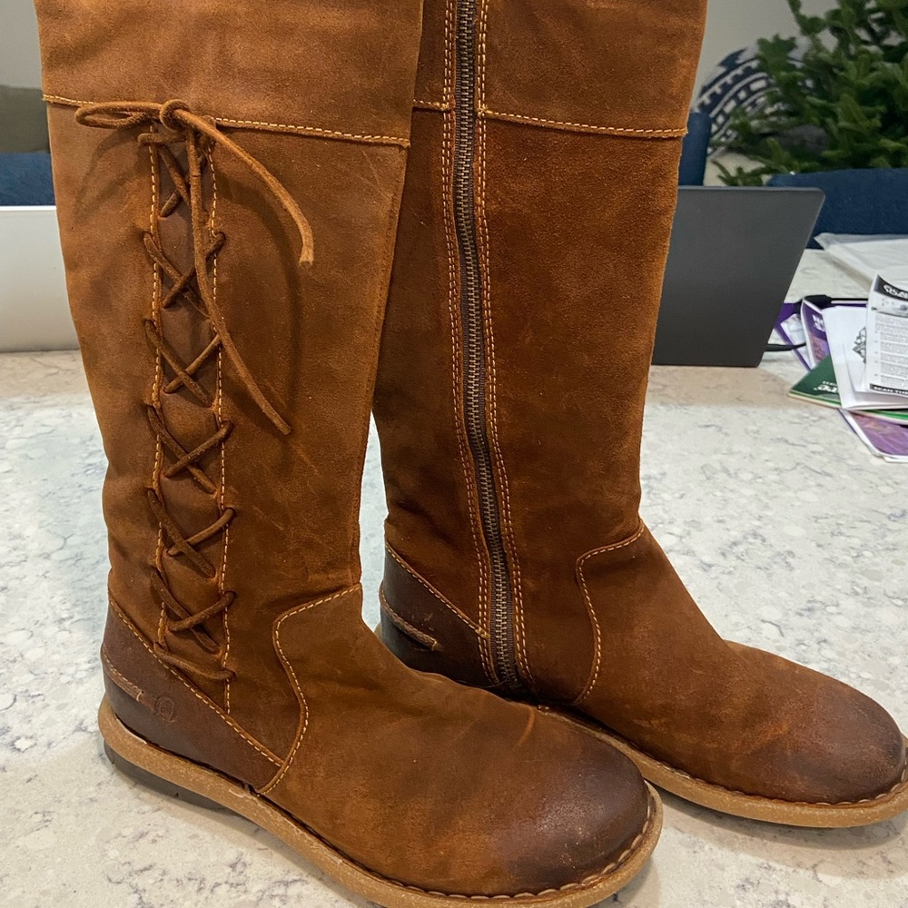 BORN Tarla Distressed Suede Leather Zip up Boots Size 9